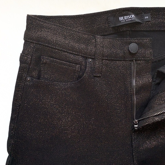 HUDSON Holly High Rise Black Gold Wide Leg Trouser Stretch Jeans - Picture 11 of 12